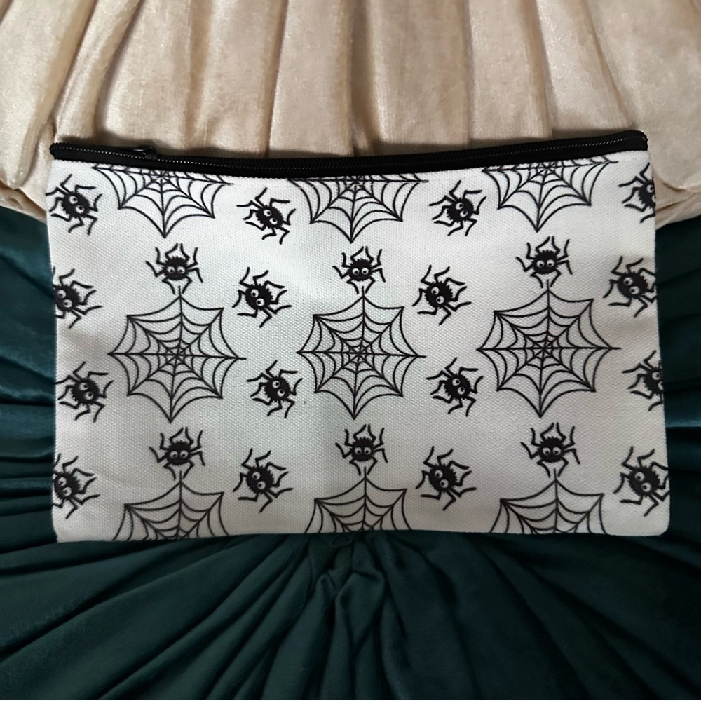 Halloween Spiders and Webs All Over Print Small Canvas Pouch/Makeup/Travel Bag